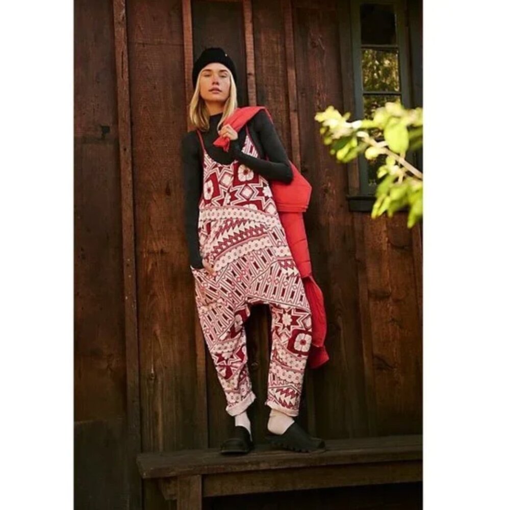 NEW Free People Hot Shot Printed Onesie In Geo Lattice Dark Cherry